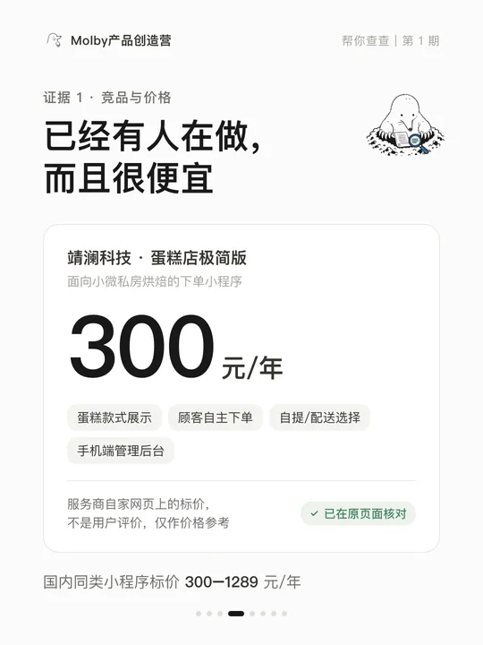第 4 张:同类小程序标价 300 元/年,这是服务商自己的价格。