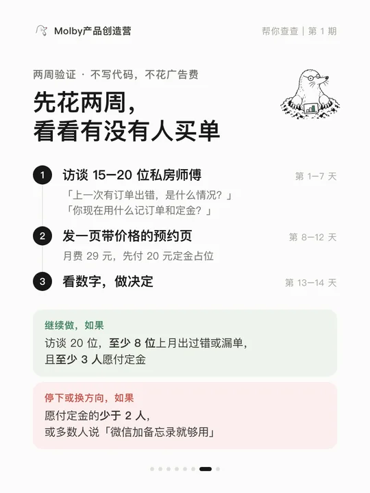 第 7 张:两周验证,什么时候继续,什么时候停下。